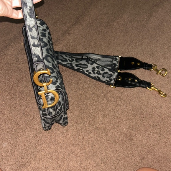 Rare Dior Gray Leopard Canvas Saddle Bag - Picture 6 of 15